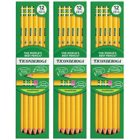 Ticonderoga® 7.75" 2HB Pre-Sharpened Pencils, 3 Packs of 12